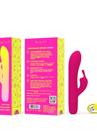 Vibrator b swish bwild bunny infinite in rosa aus silikon und abs mit dualmotor vibriert für klassische wiederaufladung