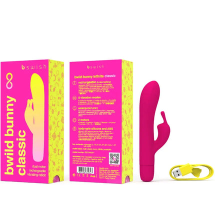 Vibrator b swish bwild bunny infinite in rosa aus silikon und abs mit dualmotor vibriert für klassische wiederaufladung