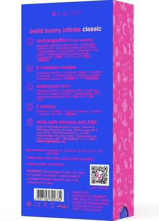 B swish bwild bunny infinite klassischer wiederaufladbarer vibrator in blau und pink aus silikon und abs mit 8 vibrationen