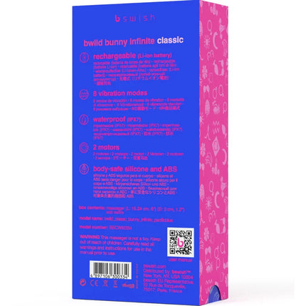 B swish bwild bunny infinite klassischer wiederaufladbarer vibrator in blau und pink aus silikon und abs mit 8 vibrationen
