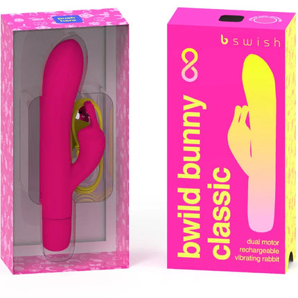 B swish bwild bunny dual motor wiederaufladbarer vibrator in rosa und gelb mit glattem silikonfinish