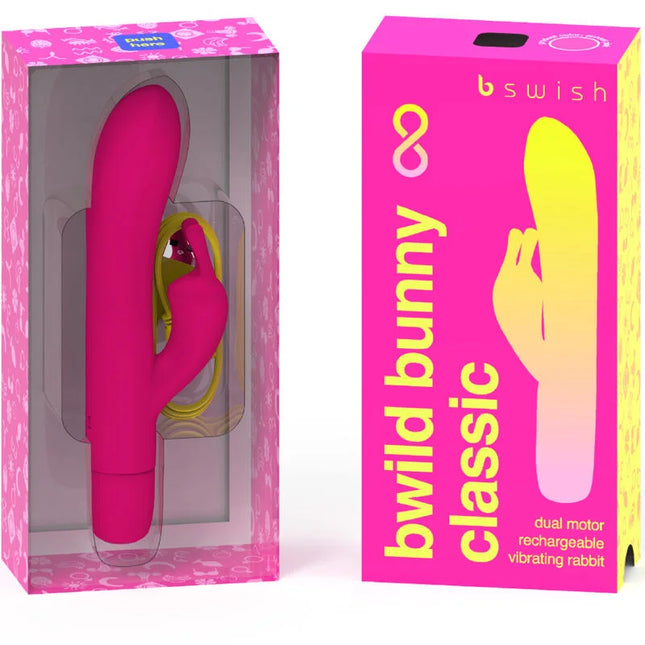 B swish bwild bunny dual motor wiederaufladbarer vibrator in rosa und gelb mit glattem silikonfinish