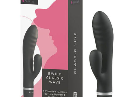 Schwarzer bswish bwild classic rabbit massager mit silbernem akzentband aus hochwertigem silikon