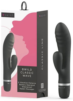 Schwarzer bswish bwild classic rabbit massager mit silbernem akzentband aus hochwertigem silikon