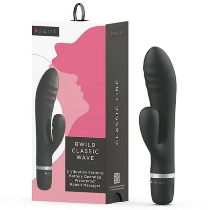 Schwarzer bswish bwild classic rabbit massager mit silbernem akzentband aus hochwertigem silikon