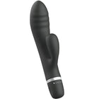 Schwarzer b swish bwild classic rabbit-vibrator mit glatter oberfläche und silbernem akzentband am fußende