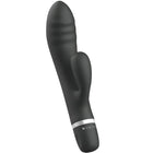 Schwarzer b swish bwild classic rabbit-vibrator mit glatter oberfläche und silbernem akzentband am fußende