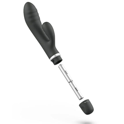Schwarzer silikon vibrator in kaninchenform mit silbernem aaa batteriefach von b swish bwild classic schwarz