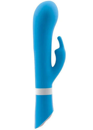 Blauer silikon rabbit-vibrator mit weißem band am fuß b swish bwild deluxe bunny rabbit vibrator jade