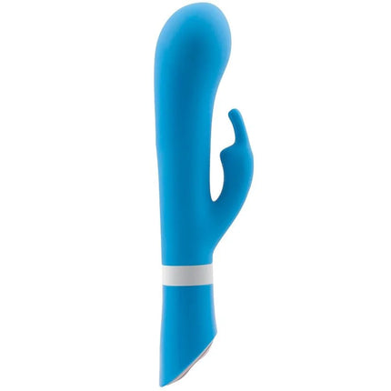 Blauer silikon rabbit-vibrator mit weißem band am fuß b swish bwild deluxe bunny rabbit vibrator jade
