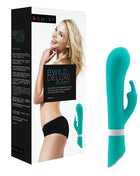 Teal silikon b wild deluxe bunny rabbit vibrator mit weißem band near dem sockel von b swish jade