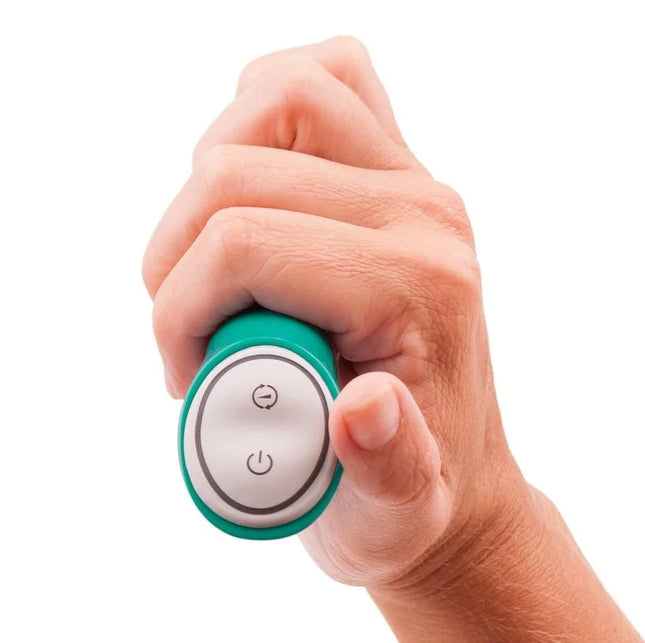 Teal und weißes ovales handheld vibratorgerät b swish bwild deluxe bunny rabbit vibrator jade mit zwei runden knöpfen