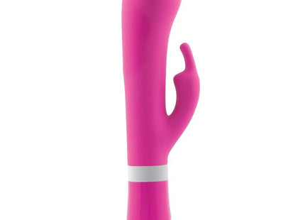 Rosafarbener silikon rabbit vibrator mit weißem ring am boden b swish bwild deluxe bunny rabbit vibrator raspberry