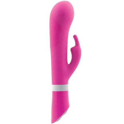 Rosafarbener silikon rabbit vibrator mit weißem ring am boden b swish bwild deluxe bunny rabbit vibrator raspberry
