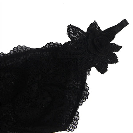 Babydoll aus Spitze & Tüll mit Blumendetails in Schwarz - Babydoll