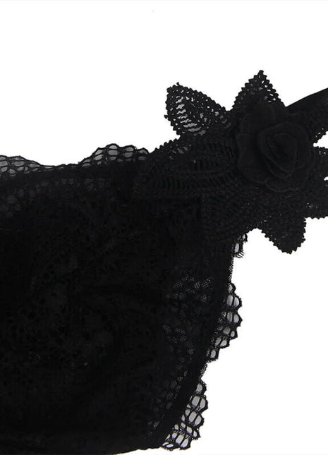 Babydoll aus Spitze & Tüll mit Blumendetails in Schwarz - Babydoll