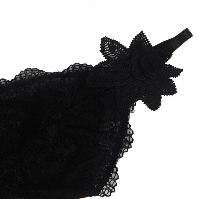 Babydoll aus Spitze & Tüll mit Blumendetails in Schwarz - Babydoll