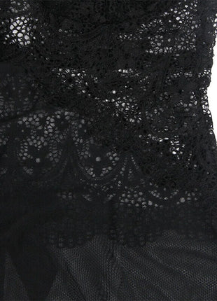 Babydoll aus Spitze & Tüll mit Blumendetails in Schwarz - Babydoll