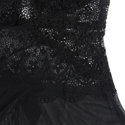 Babydoll aus Spitze & Tüll mit Blumendetails in Schwarz - Babydoll