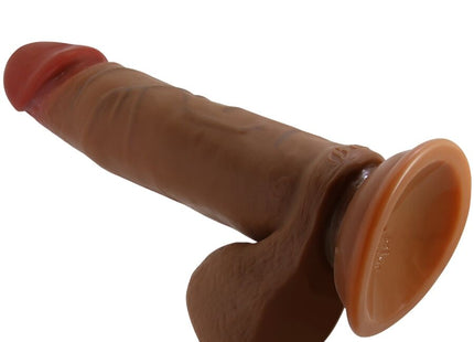 Brauner silikon dildo mit roter spitze und saugnapfbasis 21 cm realistischer mulatte von baile abel