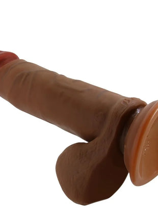 Brauner silikon dildo mit roter spitze und saugnapfbasis 21 cm realistischer mulatte von baile abel