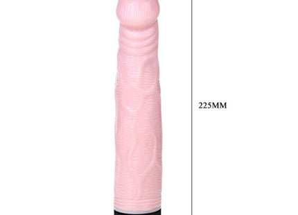 Pinkfarbener silikon vibrierender realistischer vibrator mit schwarzer und lila basis 22,5 cm lang von BAILE