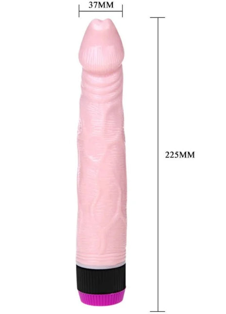 Pinkfarbener silikon vibrierender realistischer vibrator mit schwarzer und lila basis 22,5 cm lang von BAILE