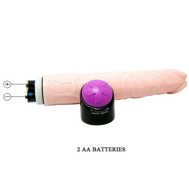 Rosa silikon realistischer vibrator 23 cm mit lila stufenschalter und zwei aa batterien von baile