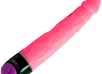 Rosa silikon vibrator mit schwarzem und lila fuß mit eingraviertem ein aus schalter, baile adour club realistischer vibrator 23 cm