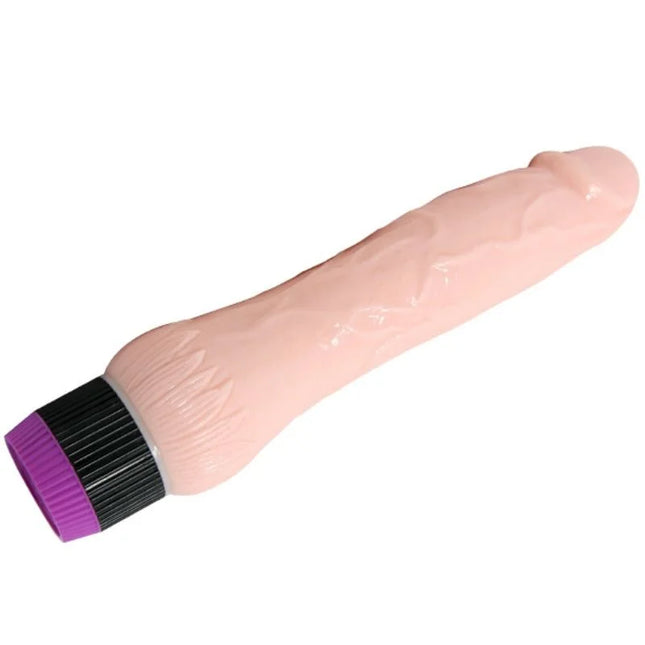 Pink silikon realistischer vibrator mit schwarzer und violetter strukturkappe breite basis 22 cm