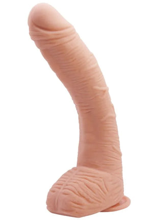 Peachfarbener silikon dildo mit realistischer struktur und gebogenem design von baile alex 27 cm lang