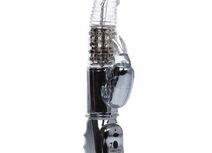 Baile amour raketen transparenter rotator 26.5 cm klarer plastik und chrom fertiger kaninchen vibrator mit strukturierter grifffläche