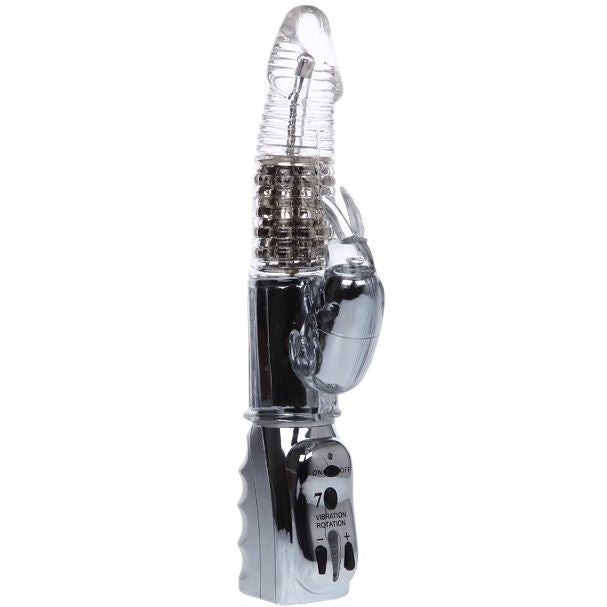 Baile amour raketen transparenter rotator 26.5 cm klarer plastik und chrom fertiger kaninchen vibrator mit strukturierter grifffläche
