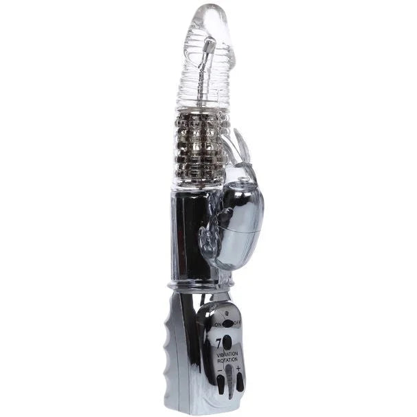 Baile amour raketen transparenter rotator 26.5 cm klarer plastik und chrom fertiger kaninchen vibrator mit strukturierter grifffläche