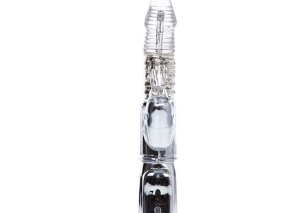 Klarer plastik und chrom glänzender vibrator mit geriffeltem schaft baile amour raketen transparenter rotator 26,5 cm