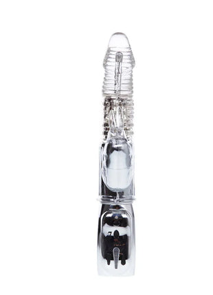 Klarer plastik und chrom glänzender vibrator mit geriffeltem schaft baile amour raketen transparenter rotator 26,5 cm