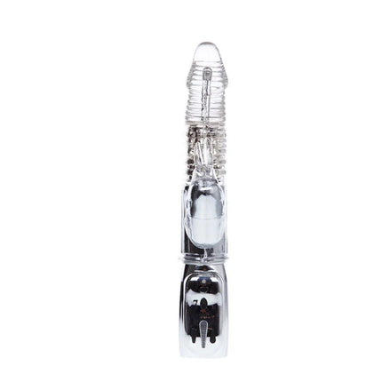 Klarer plastik und chrom glänzender vibrator mit geriffeltem schaft baile amour raketen transparenter rotator 26,5 cm