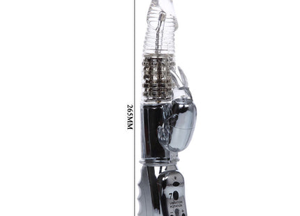 Silverfarbener und transparenter hasenförmiger vibrator mit strukturiertem griff von Baile Amour Raketen 26,5 cm