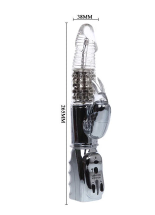 Silverfarbener und transparenter hasenförmiger vibrator mit strukturiertem griff von Baile Amour Raketen 26,5 cm