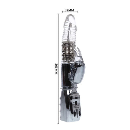 Silverfarbener und transparenter hasenförmiger vibrator mit strukturiertem griff von Baile Amour Raketen 26,5 cm
