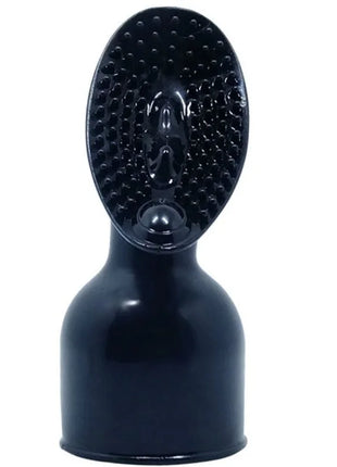 Schwarzes glänzendes silikon kopfband mit strukturierter punktoberfläche und zentraler vertiefung für klitorisstimulations massager aus der baile serie