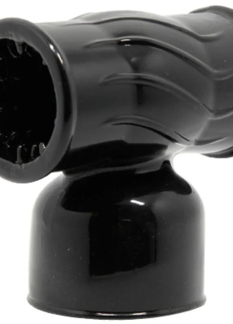 Schwarzer glänzender silikon t-förmiger aufsatz mit wellenförmigen rillen und verbreiterter öffnung für männlichen massager von baile