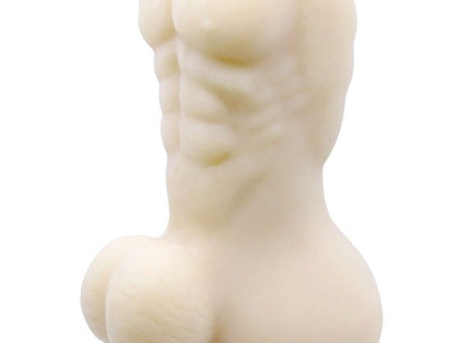 Creamfarbener, muskulöser männlicher torso kerze mit definierten bauchmuskeln und rundem gesäß, baile back spirit minimasturbator für männer rückseite