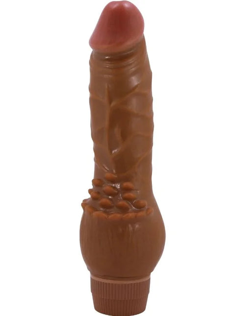 Brauner silikon vibrator baile barbara 19,5 cm mit strukturierter oberfläche und roter spitze mulatte