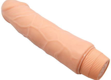 Peachfarbener silikonvibrator von baile mit strukturierter oberfläche und geriffelter kappe 20 cm lang
