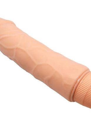 Peachfarbener silikonvibrator von baile mit strukturierter oberfläche und geriffelter kappe 20 cm lang