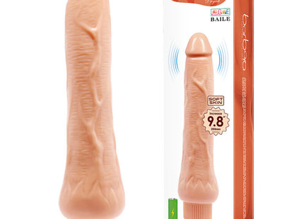 Beiger silikonvibrator mit realistischer struktur und geripptem sockel von baile modell barbora 25 cm lang