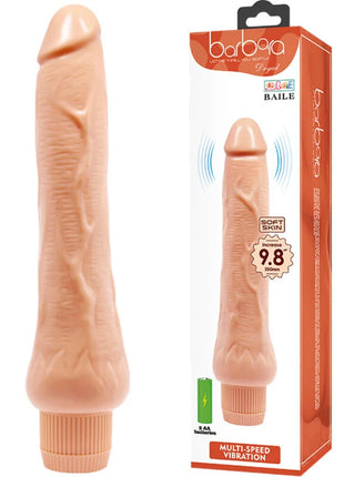 Beiger silikonvibrator mit realistischer struktur und geripptem sockel von baile modell barbora 25 cm lang