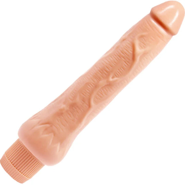 Peachfarbener silikonvibrator 25 cm von BAILE mit realistischer struktur und geriffelter kappe
