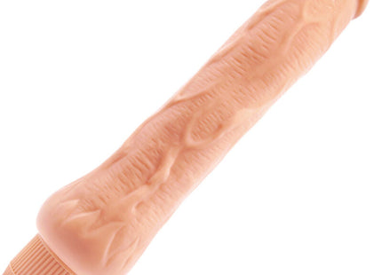 Peachfarbener silikonvibrator mit strukturierter oberfläche und geriffelter kappe von baile 25 cm